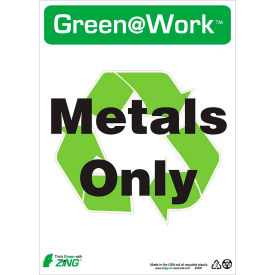 Zing Green at Work Sign, Metals Only with Recycle Symbol, 10"W x 14"H, Black/Green/White