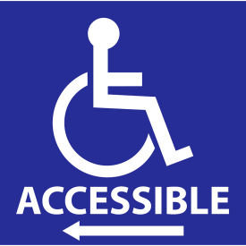 Handicapped Left Arrow Window Decal, Accessible, 6"W x 6"H, White/Blue, Pack of 2