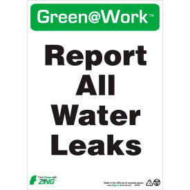 Report All Water Leaks Sign, 10"W x 14"H, Black/Green/White