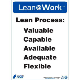Lean at Work Sign, Lean Process, 10"W x 14"H, Black/Blue/White
