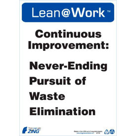 Lean at Work Sign, Continuous Improvement, 10"W x 14"H, Black/Blue/White