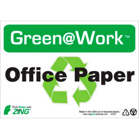 Zing Green at Work Sign, Office Paper with Recycle Symbol, 10"W x 7"H, Black/Green/White