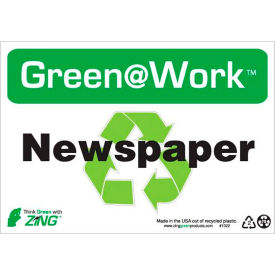 Zing Green at Work Sign, Newspaper with Recycle Symbol, 10"W x 7"H, Black/Green/White