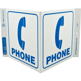 Public Facility V Sign, Phone, 12"W x 7"H, Blue On White