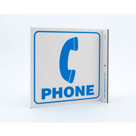 Public Facility L Sign, Phone, 7"W x 7"H, Blue On White