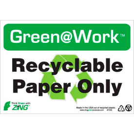 Zing Green at Work Sign, Recyclable Paper Only with Recycle Symbol, 10"W x 7"H, Black/Green/White