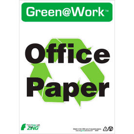 Zing Green at Work Sign, Office Paper with Recycle Symbol, 10"W x 14"H, Black/Green/White