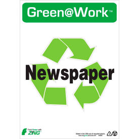 Zing Green at Work Sign, Newspaper with Recycle Symbol, 10"W x 14"H, Black/Green/White