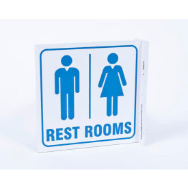 Public Facility Sign, Rest Rooms, 7"W x 7"H, Blue On White