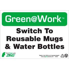 Switch To Reusable Mugs & Water Bottles Sign, 10"W x 7"H, Black/Green/White