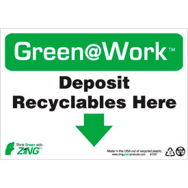 Deposit Recyclables Here with Down Arrow, 10"W x 7"H, Black/Green/White