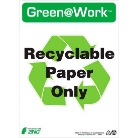 Zing Green at Work Sign, Recyclable Paper Only with Recycle Symbol, 10"W x 14"H, Black/Green/White