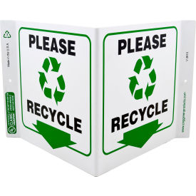Zing Eco Recycle V Sign, Please Recycle, 12"W x 7"H, Black/Green/White