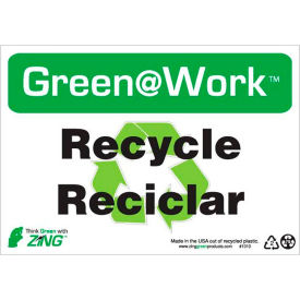 Zing Green at Work Sign, Recycle/Reciclar, 10"W x 7"H, Black/Green/White