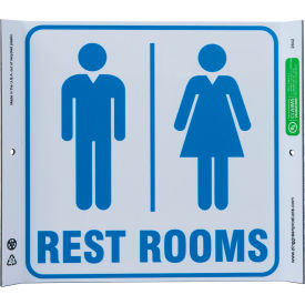 Eco Corner Sign, Rest Rooms, 10"W x 10"H, Blue On White