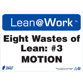 Lean at Work Sign, Eight Wastes Motion, 14"W x 10"H, Black/Blue/White