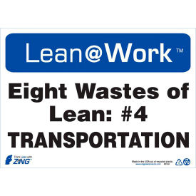 Lean at Work Sign, Eight Wastes Transportation, 14"W x 10"H, Black/Blue/White