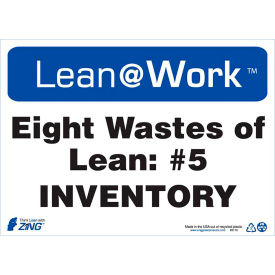 Lean at Work Sign, Eight Wastes Inventory, 14"W x 10"H, Black/Blue/White