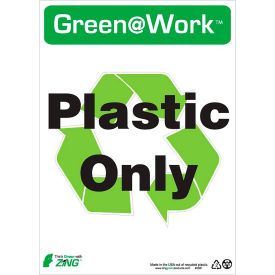 Sign, Plastic Only with Recycle Symbol, 10"W x 14"H, Black/Green/White
