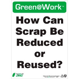 How Can Scrap Be Reduced or Reused Sign, 10"W x 14"H, Black/Green/White