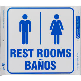 Eco Corner Sign, Rest Rooms/Banos, 10"W x 10"H, Blue On White
