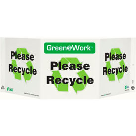 Tri-View Sign, Please Recycle w/ Recycle Symbol, 20"W x 7-1/2"H,Black/Green/White