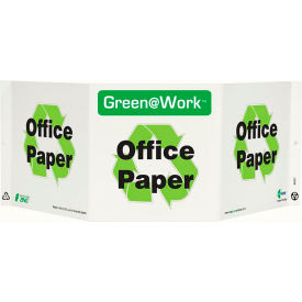 Tri-View Sign, Office Paper with Recycle Symbol, 20"W x 7-1/2"H,Black/Green/White