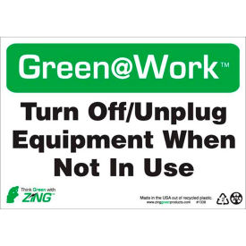 Turn Off, Unplug Equipment When Not In Use, 10"W x 7"H, Black/Green/White