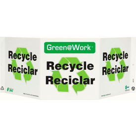 Tri-View Sign, Recycle/Reciclar, 20"W x 7-1/2"H, Black/Green/White