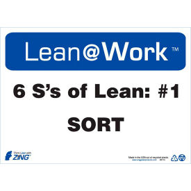 Lean at Work Sign, Six Ss Lean Sort, 14"W x 10"H, Black/Blue/White