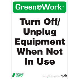 Sign, Turn Off, Unplug Equipment When Not In Use, 10"W x 14"H, Black/Green/White