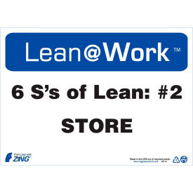 Lean at Work Sign, Six Ss Lean Store, 14"W x 10"H, Black/Blue/White