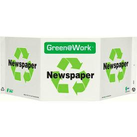 Tri-View Sign, Newspaper with Recycle Symbol, 20"W x 7-1/2"H, Black/Green/White