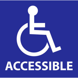 Handicapped Window Decal, Accessible, 6"W x 6"H, White/Blue, Pack of 2
