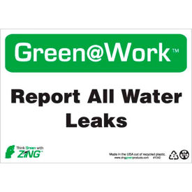 Report All Water Leaks Sign, 10"W x 7"H, Black/Green/White