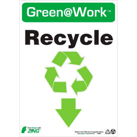 Recycle with Recycle Symbol & Down Arrow Sign, 10"W x 14"H, Black/Green/White