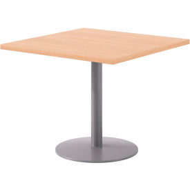 Proof 36" Square Pedestal Table, Silver Base, Maple Top