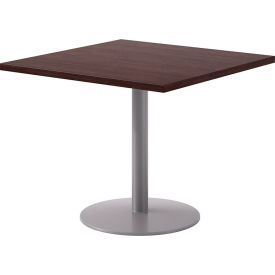 Proof 36" Square Pedestal Table, Silver Base, Espresso Top