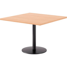 Proof 42" Square Pedestal Table, Black Base, Maple Top