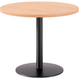 Proof 36" Round Pedestal Table, Black Base, Maple Top