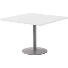 42" Square Pedestal Table, Silver Base, Designer White Top
