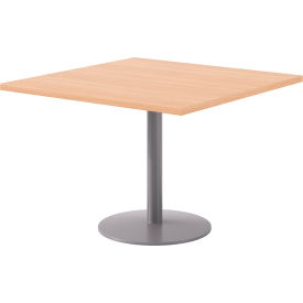 42" Square Pedestal Table, Silver Base, Maple Top