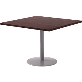 Proof 42" Square Pedestal Table, Silver Base, Espresso Top