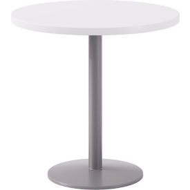 30" Round Pedestal Table, Silver Base, Designer White Top