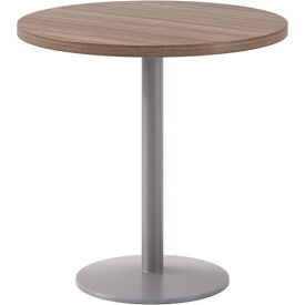 Proof 30" Round Pedestal Table, Silver Base, Studio Teak Top