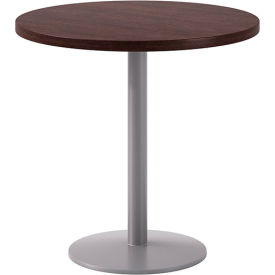 30" Round Pedestal Table, Silver Base, Espresso Top