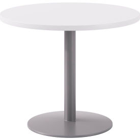 Proof 36" Round Pedestal Table, Silver Base, Designer White Top