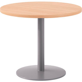 Proof 36" Round Pedestal Table, Silver Base, Maple Top