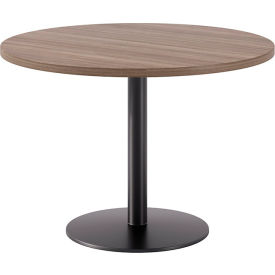 42" Round Pedestal Table, Black Base, Studio Teak Top