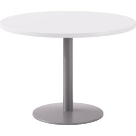 Proof 42" Round Pedestal Table, Silver Base, Designer White Top